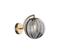 NICRX 150mm Wall Lights Grey Glass Ball Wall Sconce Lights,Glass Globe with Gold Base Wall Lamp,Indoor Wall Light for Bedroom,Bedside,Living Room,Hallway (Grey)