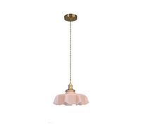NICRX 250mm Pink Flower Glass Pendant Light, Gold Brass & Glass Hanging Lamp with Turn on/Off Switch Ceiling Light for Island (Pink)