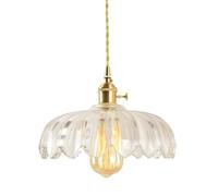 NICRX 25cm Industrial Vintage Pendant Lighting Fixture Glass Lotus Lamp Shade Pendant Light Chandelier E27 Brass Finish Ceiling Hanging Lamp (Clear)