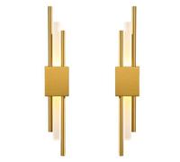 NICRX 2PC Modern Gold LED Wall Light,Vertical Geometric Metal Wall Sconce with Acrylic Diffuser,Minimalist Indoor Wall Lamp for Bedroom,Living Room,Hallway,Hotel,8W,3-Color Temperature,48cm (2pcs-L&R)