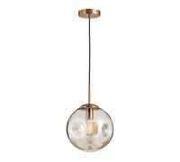 NICRX Amber Glass Ball Spherical Pendant Light,Gold Base & Glass Globe Hanging Ceiling Lamp (Amber, 25cm)