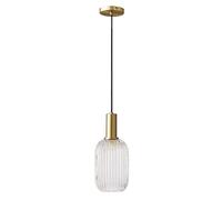 NICRX Clear Glass Pendant Light with Ribbed Glass Lamp Shade and Bronze Finish, Modern Retro Ceiling Light Hanging Lamp for Bedside Dining Table and Kitchen Island (S)