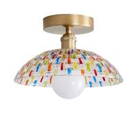 NICRX Colorful Vintage Glass Flush Mount Ceiling Light,25cm/30cm Ceiling Lamp with Gold Metal Base,E27 Socket Ceiling Lighting Fixture for Hallway, Bedroom, Entryway, Living Room, Kitchen (30CM)