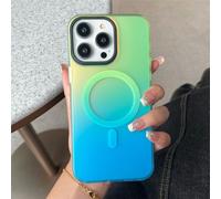 NICRX Gradient Colorful Magnetic Wireless Charging Case for iPhone 14 Pro Max 13 12 11 14Plus Cases Hard Cover,Green Blue,For iPhone 14 ProMax