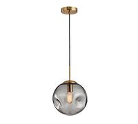 NICRX Grey Glass Ball Spherical Pendant Light,Gold Base & Glass Globe Hanging Ceiling Lamp (Grey, 25cm)