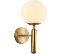 NICRX Industrial Modern Wall Lights with 15cm White Glass Ball Shade,Metal Gold Wall Sconce for Bedroom Living Room,Stylish Vanity Mirror Lighting,Elegant Indoor Wall Lamp Design