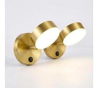 NICRX Modern Brass Wall Light with Switch-Rotatable Bedside Lamp,Adjustable LED Sconce with 3 Color Temperatures,Indoor Wall Lamp for Bedroom,Living Room,Hallway,Hotel Use (B (2 pcs))