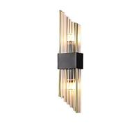 NICRX Modern Crystal Wall Sconce,Luxury Stainless Steel Wall Light with Clear Crystal Rods,E14 Base Geometric Wall Lights,Elegant Wall Lamp for Living Room,Bedroom,Hallway,Hotel (Black&Gold, 60cm)