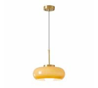 NICRX Modern Retro Pendant Light with Creamy White or Amber Glass Shade, Gold Finish Ceiling Light, E27 Socket, Adjustable Height Hanging Lamp for Hallway, Kitchen, Dining Room (Amber)