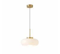 NICRX Modern Retro Pendant Light with Creamy White or Amber Glass Shade, Gold Finish Ceiling Light, E27 Socket, Adjustable Height Hanging Lamp for Hallway, Kitchen, Dining Room (Cream)