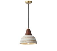 NICRX Rustic Ceramic Pendant Light with Natural Wood Top, E27 Socket, 150cm Adjustable Cord, Vintage Japandi Ceiling Light for Dining Table, Living Room, Bedroom, Café