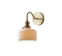 NICRX White Ceramic Wall Light Sconce, with Brass Gold Base Wall Lamp Wall Light (A)