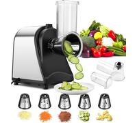 Nictemaw Electric Vegetable Slicer 250W Professional, 5-in-1 Food Processor with Wide Feeding Chute, Stainless Steel Grater with 5 Blades for Cheese Potatoes Carrots & Vegetables