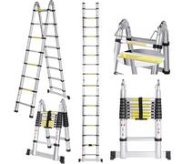Nictemaw Telescopic Ladder, 5 m, Multifunctional Aluminium Ladder, 2-in-1, Extendable Ladder, 150 kg Load Capacity for Indoor and Outdoor Use