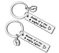 NICU Dad and Mom Keyring Set - Mommy Daddy of A Tiny Mighty Fighter - Parents Gift for Preemie Baby - Neonatal Intensive Care Unit - New Born, Mother's and Father's Day