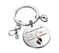 NICU Nurse Keychain Gifts Midwife Jewelry Baby Footprints Stethoscope Keychain It’s Beautiful Day to Save Tiny Humans (To Save Tiny K EU)