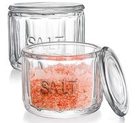 Nicunom 2 Pack Clear Glass Salt Cellar with Lid, Salt Storage Container Salt Box, Retro Style, Kitchen Decor, Wedding Gift, 9.5cm D x 8cm H