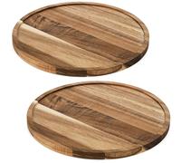 Nicunom 2 Pack Round Wood Tray, Wooden Serving Tray Centerpieces Candle Holder Trays Round Decorative Tray Rustic Ottoman Tray for Kitchen Countertop Coffee Table Home Decor