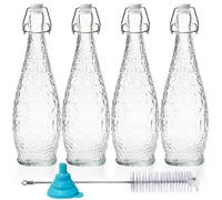 Nicunom 4 Pack 1 L Swing Top Glass Bottles with Stopper, Airtight Flip Top Glass Bottles for Brewing, Kombucha, Beverages, Beer, Vinegar, Soda, Smoothies, Kefir, Juicing, Includes Brush & Funnel