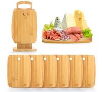 Nicunom 6 Pack Bamboo Cutting Board, Kitchen Cutting & Serving Board Set with Holder, Wood Chopping Board Charcuterie Boards for Laser Engraving Wedding Mother's Day Housewarming Gift, 22 x 16 cm