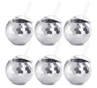 Nicunom 6 Pack Disco Ball Cups with Lids & Straws, 600ml Reusable Silver Disco Ball Tumbler 1970s Disco Flash Ball Cocktail Cup Sparkly Glitter Disco Bar Party Wine Drinking Tea Syrup Bottle