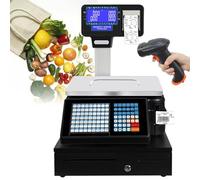 Nicvrea Digital Price Label Printing Scale/Price Computing Scale Commercial Digital Counting Scales with Pole Display and Label Printer, Digital Price Label Printing Scale Machine+Scanner+Cashbox