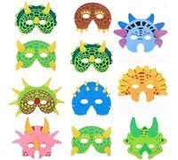 niCWhite 22pcs Dinosaur Masks for Kids 9 Types Dino Masks Party Masquerade | Foam and Elastic Halloween Face Mask for Dinosaur Party Decorations, Idea for Dinosaur Birthday Supplies