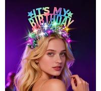 niCWhite Light Up Birthday Headband, 2pcs LED Colorful Its My Birthday Tiara Crown Headband with Confetti Tinsel, Glowing Glitter Rainbow Hair Accessories for Women&Girls Birthday's Party Decorations