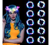 niCWhite Light Up Feather Crwon Headbands, 10 Pieces LED Feather Crwons Glow in The Dark Headband with 3 Light Modes Women Girls Hair Accessories for Birthday Halloween Christmas Wedding Party Gifts