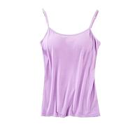 Nidddiv Basics Womens Pajamas Set Bras Top For Women Tank Tops Adjustable Strap Sleeveless Basic Solid Camisole Sexy V Neck Camisole With Built In Padded Bra Vest Apparel Shirt (Purple, L)