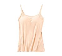 Nidddiv Basics Womens Pajamas Set Bras Top For Women Tank Tops Adjustable Strap Sleeveless Basic Solid Camisole Sexy V Neck Camisole With Built In Padded Bra Vest Apparel Shirt (Beige, L)