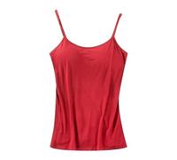 Nidddiv Basics Womens Pajamas Set Bras Top For Women Tank Tops Adjustable Strap Sleeveless Basic Solid Camisole Sexy V Neck Camisole With Built In Padded Bra Vest Apparel Shirt (RD1, L)