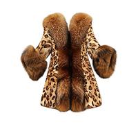 Nidddiv Faux Fur Trim Collar Leopard Plush Jackets Winter Thick Trench Coats For Women UK Long Sleeve Ladies Fleece Jackets Fashion Long Cardigan For Women Loose Thermal Velvet Overcoat Outerwear