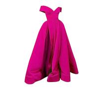 Nidddiv Floor Length Evening Dresses for Women UK Cocktail Dresses Ladies Temperament French Retro Prom Dress Low Cut V Neck Wedding Fit Plain Strapless Short Sleeve Long Dress Party Dresses Hot Pink