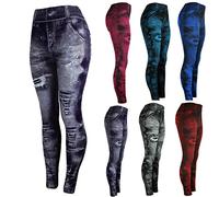 Nidddiv Imitation Denim Jeans for Women UK Stretchy Leggings Slim Fit Long Pants Skinny Trousers High Waist Casual Jeggings Soft Sportswear Women's Joggers Tracksuit Bottoms Colourful Pants Dark Blue