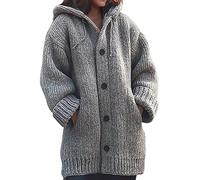 Nidddiv Knitted Cardigan Hooded Jackets for Women UK Solid Colour Knitted Sweater Plus Size Long Coat for Women Buttons Crochet Cardigans with Pocekts Casual Loose Fit Thermal Hoodies Winter Overcoat