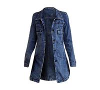 Nidddiv Long-Sleeved Denim Jackets Women's Slim Single-Breasted Long Trench Coats for Women UK Fashion Lapel Overshirt Lightweight Overcoat Fashion Ladies Cardigan Outerwear Dark Blue