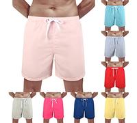 Nidddiv Mens Swim Shorts Waterproof Beach Shorts Quick Dry Surfing Shorts with Mesh Lining Swim Trunks Drawstring Elastic Waist Men's Swimming Trunks Solid Color Boxer Shorts Men Sports Shorts Pink