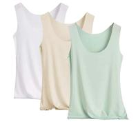 Nidddiv Pack of 3 Women's Basic Tank Tops Summer Sleeveless Tops Seamless Cooling Silk Blouse Tops Lightweight Tops Loose Vests Round Neck Plain Vest Large Sizes Tank Tops Summer Shirt, Green4, XXL
