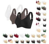 Nidddiv Pack of 3 Women's Bra Without Underwire Push Up Bustier Large Breasts Strong Hold Bras Fully Adjustable Bralette Comfortable Soft Seamless Non-Wired Plain V-Neck Bra for Everyday Sports, U