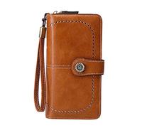Nidddiv Purses for Teenagers, Antimagnetic RFID Wallet for Women, Made of European and American Wax Leather, Large Capacity Purses, Capes, brown, standard size
