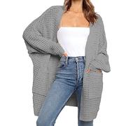 Nidddiv Ribbed Knitted Long Cardigans for Women UK Open Front Knit Sweater with Pockets New Loose Jakcets Drop-Shoulder Batwing Sleeve Jumpers Baggy Sweater Coats Ladies Casual Blouse Overcoat Grey
