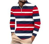 Nidddiv Stripe Tee Men Men's Spring and Autumn Casual Business Fashion Printing Long Sleeve Lapel Zipper Pocket Sports Shirt Cropped T Shirts for Men (White, XXXL)