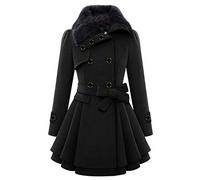 Nidddiv Trench Coats For Women Fleece Lined Ladies Jackets Long Woolen Coat Windbreaker Warm Outerwear Double-Breasted Button Coats Dress Overcoat Long Sleeve Lapel Soft Thermal Black Suit Jacket