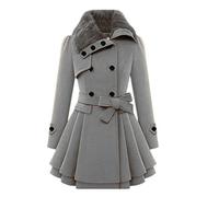 Nidddiv Trench Coats For Women Fleece Lined Ladies Jackets Long Woolen Coat Windbreaker Warm Outerwear Double-Breasted Button Coats Dress Overcoat Long Sleeve Lapel Soft Thermal Black Suit Jacket
