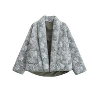 Nidddiv Vintage Women's Printed Double Pocket Cotton Padded Jacket Thick Winter Coats Quilted Jackets for Women UK Long Sleeved Warm Open Front Cardigan Coat Loose Oversize Streetwear Outerwear