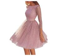Nidddiv Wedding Dress Short Tulle Round Neck Ball Dresses Women's Short Tulle Glitter Pink Long Sleeve Evening Dresses Glitter Dress Women's Party Dress Sequin Dresses for Women Wedding Dresses Party