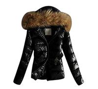 Nidddiv Winter Coats For Women UK Insulated Quilted Jacket With Faux Fur Trim Hood Solid Colour Long Sleeve Outdoor Cotton Padded Jackets Warm Casual Short Coats Tops Slim Fit Zip Up Women's Hoodies