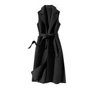 Nidddiv Women's Autumn and Winter Vest Woolen Solid Color Strap Personality Long Vest with Belt Jacket Sleeveless Trench Coats for Women Plus Size Outerwear for Women Temperament Trendy Gilet Black