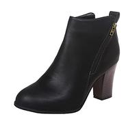 Nidddiv Women's Chunky High Heel Chelsea Ankle Boots Stylish Faux Leather Fashion Shoes Womens Black Boots Lightweight Side Zipper Boots Slip On Snow Boots Solid Colour Stylish Booties Winter Boots